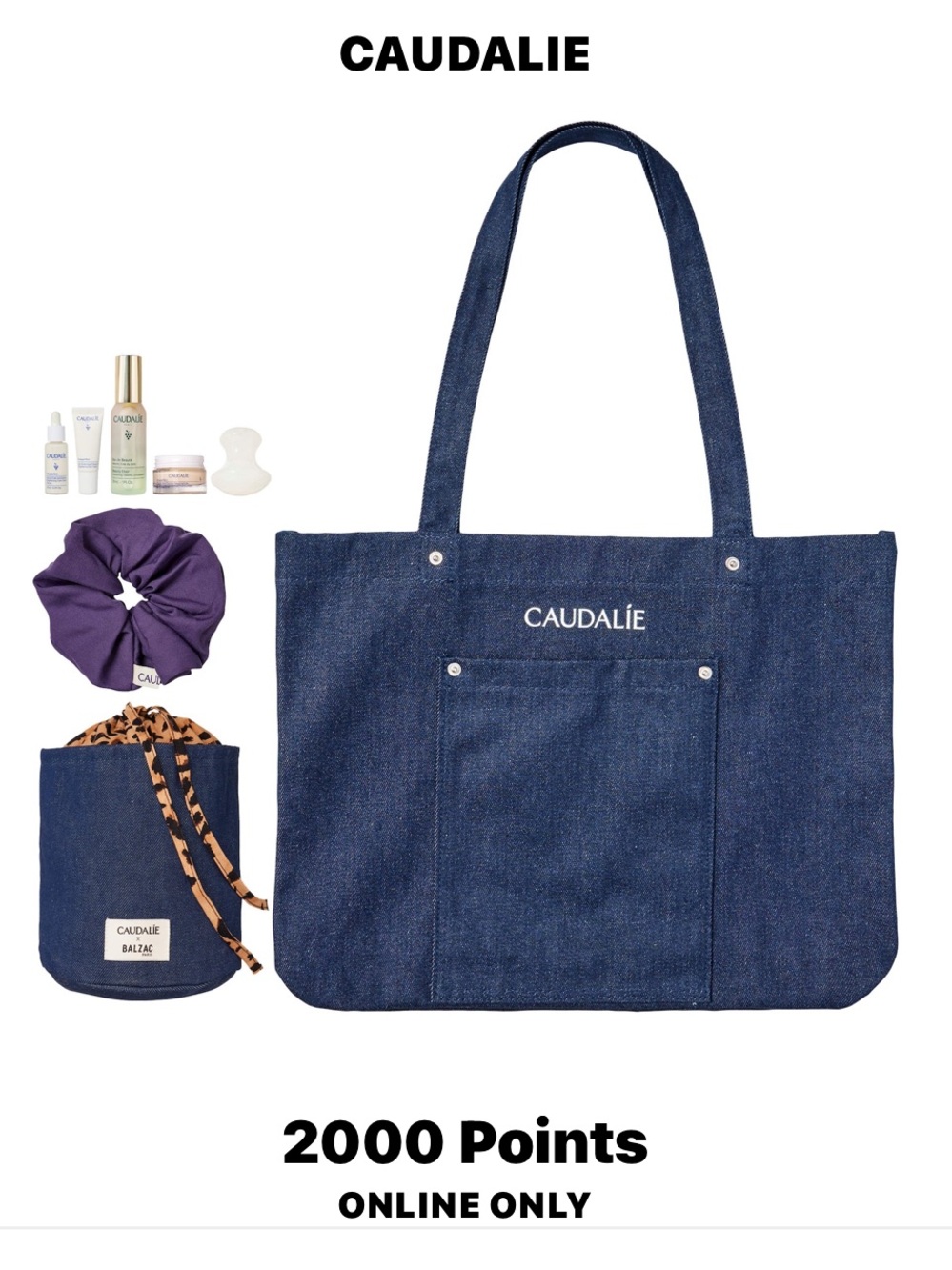 Caudalie Brightening Essentials with Denim Tote and Leopard Pouch